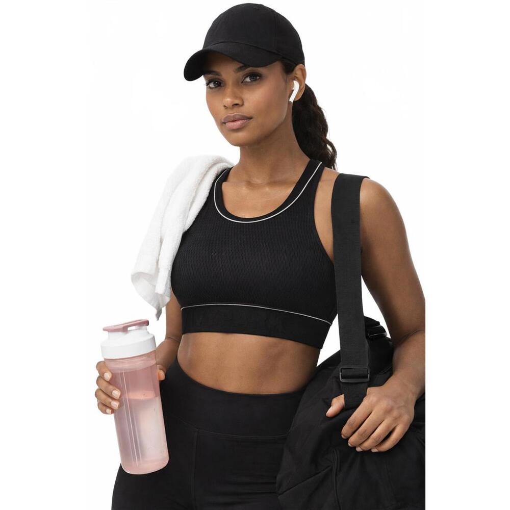 Ivy Park Black Racerback Fishnet Seamless Sports Bra w/ White Piping - Size S